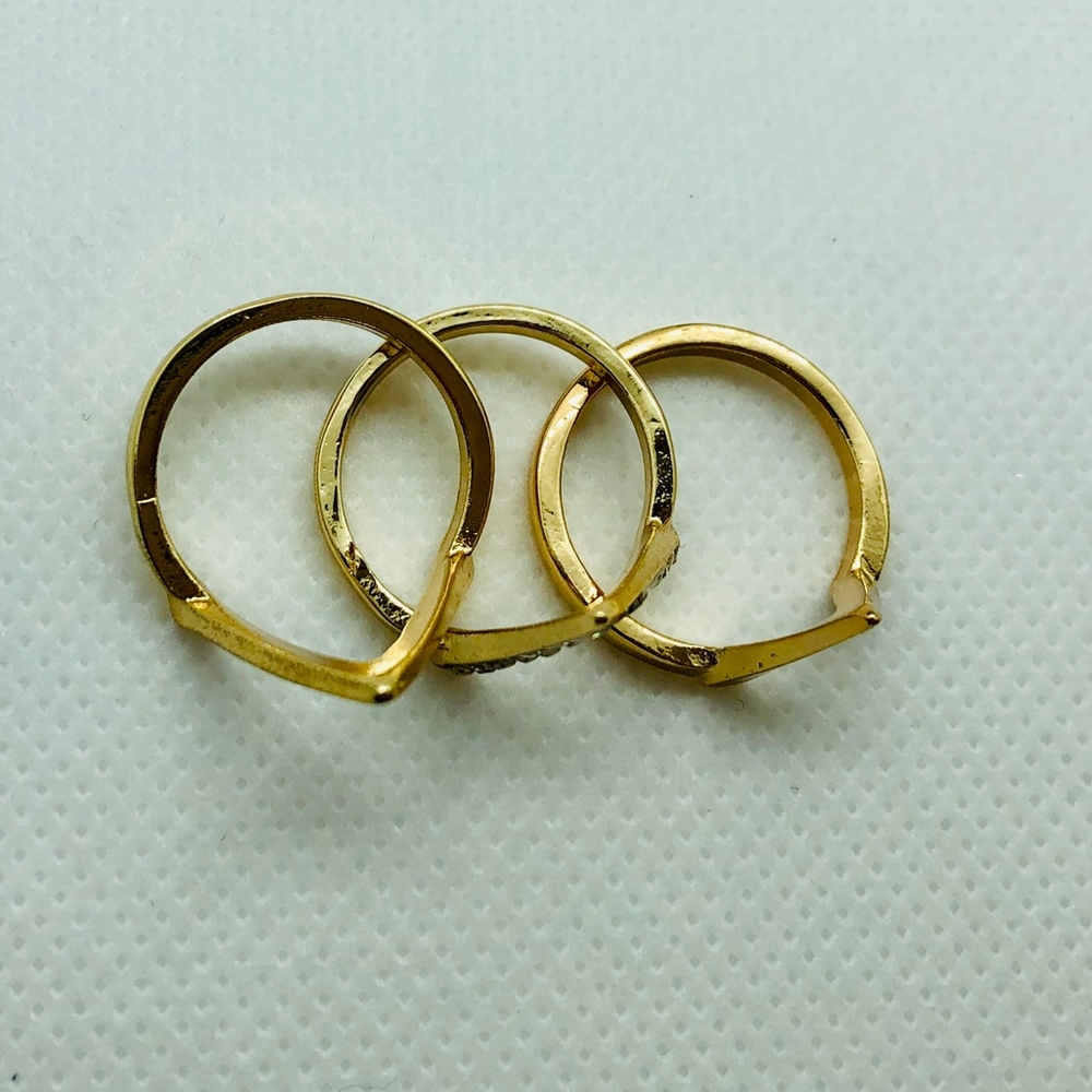 Triple Gold Stackable Arrow Pave Rings - image 7